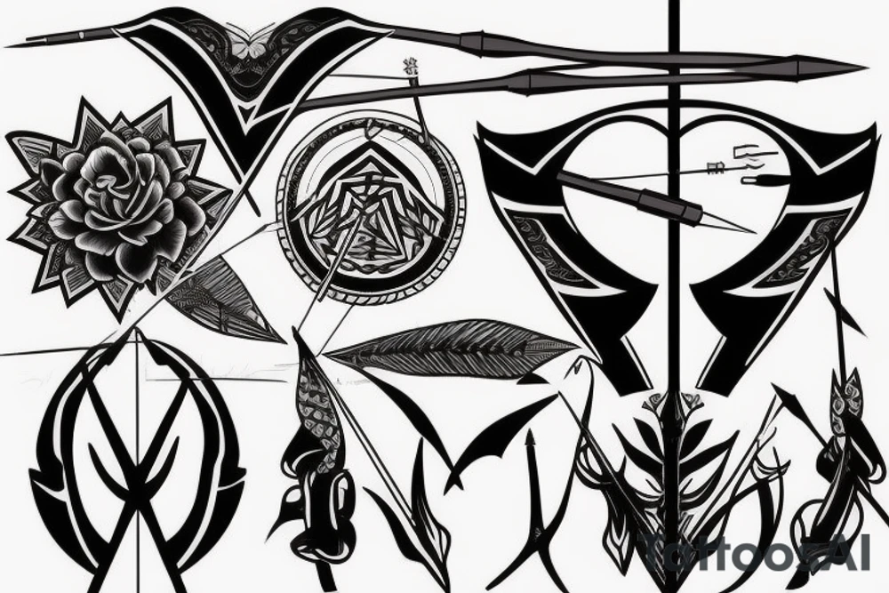 artistic designed tattoo incorporating 
 bow and arrow hunter tattoo idea