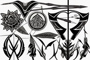 artistic designed tattoo incorporating 
 bow and arrow hunter tattoo idea