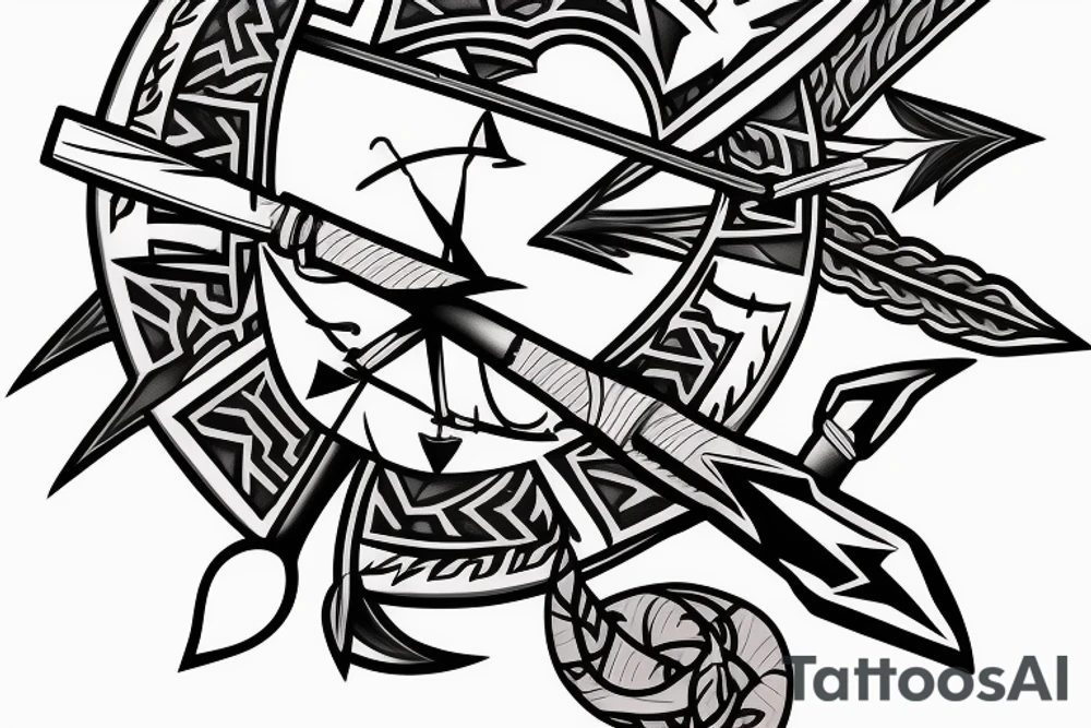 artistic designed tattoo incorporating 
 bow and arrow hunter tattoo idea