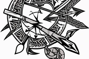 artistic designed tattoo incorporating 
 bow and arrow hunter tattoo idea