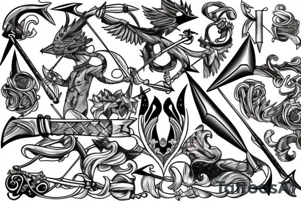 tattoo incorporating 
 bow and arrow hunter tattoo idea