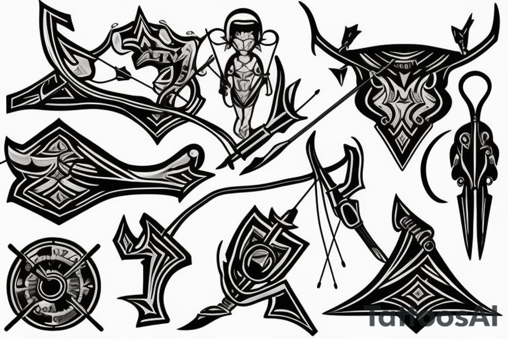 tattoo incorporating 
 bow and arrow hunter tattoo idea