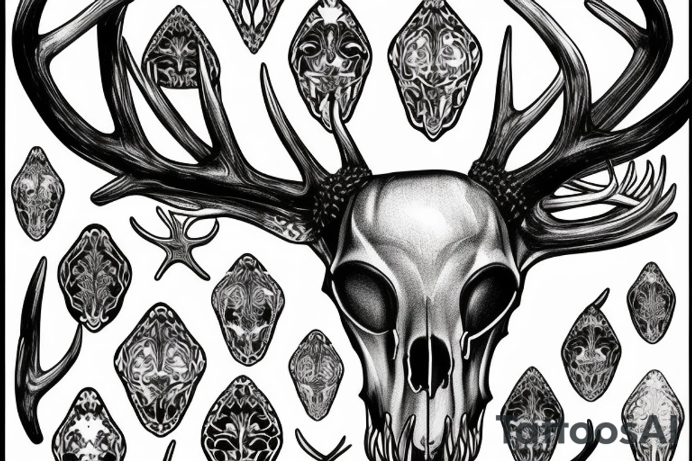 deer skull with antlers tattoo idea