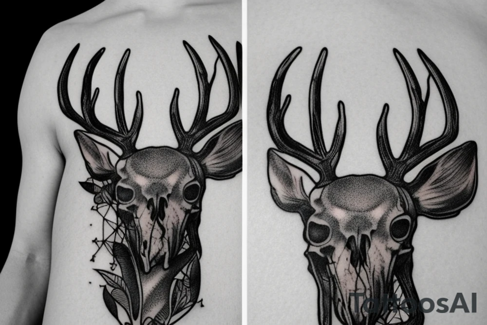 deer skull with antlers tattoo idea