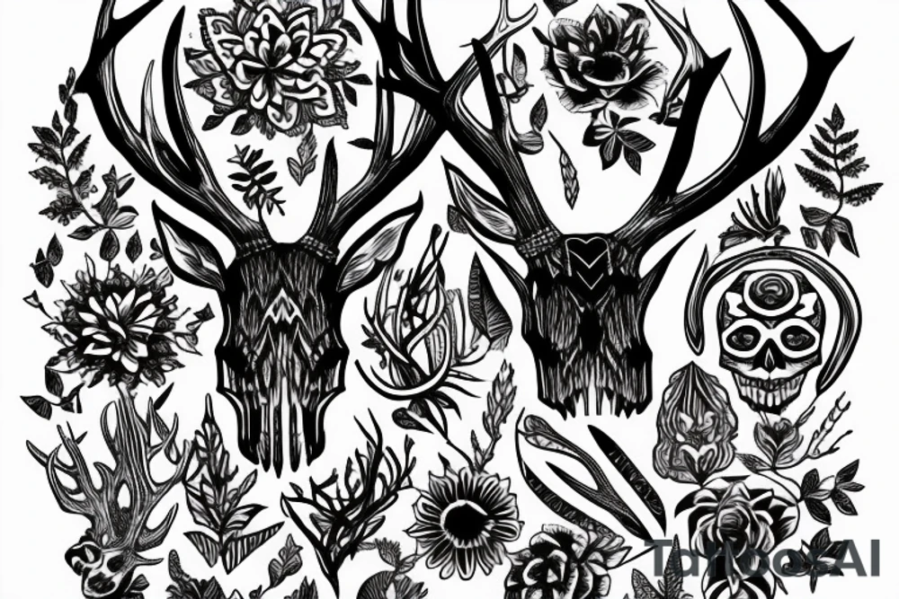 deer skull with antlers tattoo idea