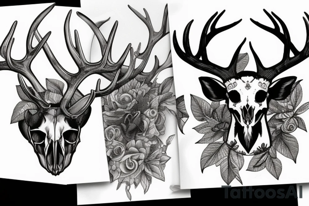 deer skull with antlers tattoo idea