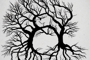 tree with branches above similar to roots below the ground. The trunk of the tree should be the silhouette of a beautiful womans body. tattoo idea