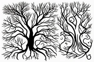 tree with branches above similar to roots below the ground. The trunk of the tree should be the silhouette of a beautiful womans body. tattoo idea