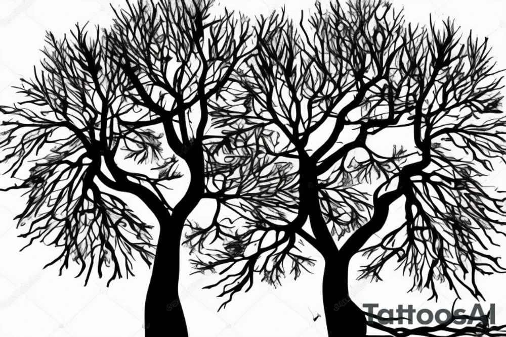 tree with branches above similar to roots below the ground. The trunk of the tree should be the silhouette of a beautiful womans body. tattoo idea