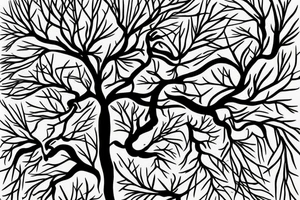 tree with branches above the ground are near symetrical to the roots below the ground. The trunk of the tree should be the silhouette of a beautiful womans body. tattoo idea