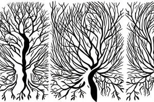 tree with branches above the ground are near symetrical to the roots below the ground. The trunk of the tree should be the silhouette of a beautiful womans body. tattoo idea