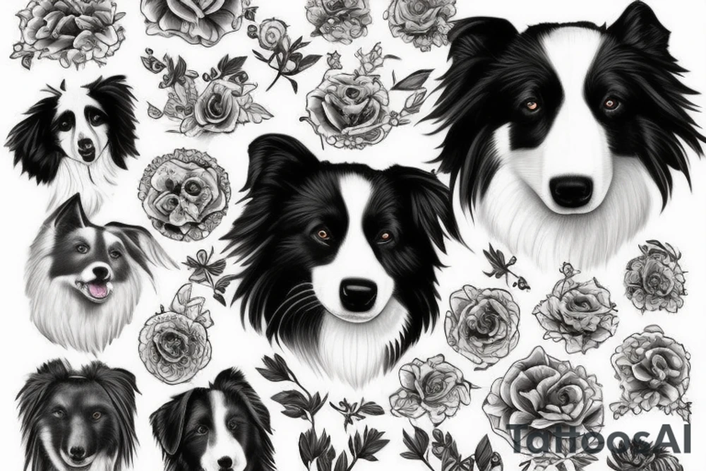 Erstelle mir ein Bild von zwei border collies tattoo idea
