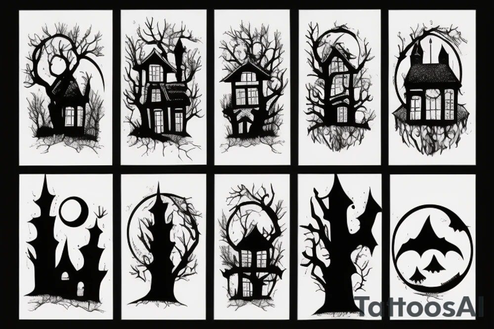 Haunted House with a Full Moon tattoo idea