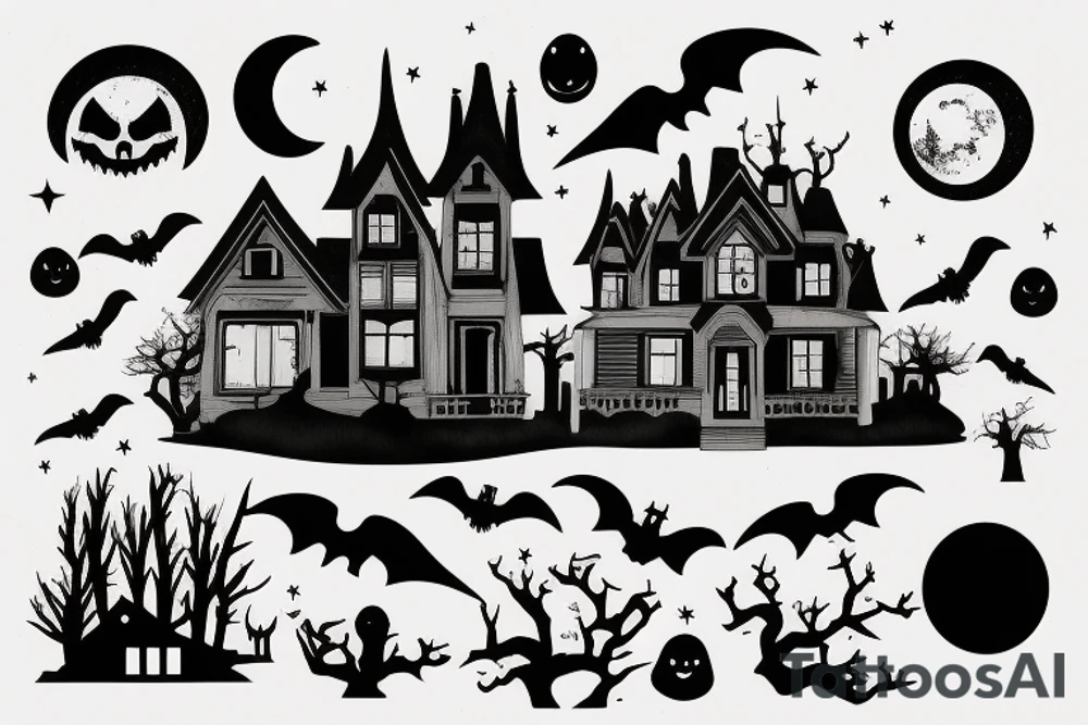 Haunted House with a Full Moon tattoo idea