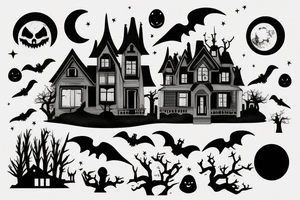 Haunted House with a Full Moon tattoo idea