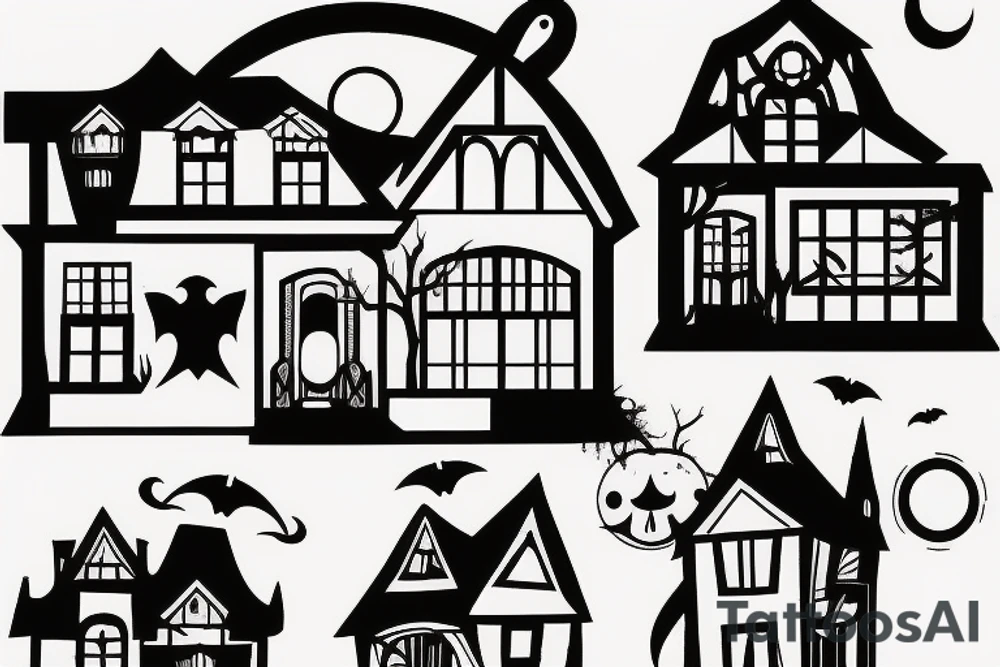 Haunted House with a Full Moon tattoo idea