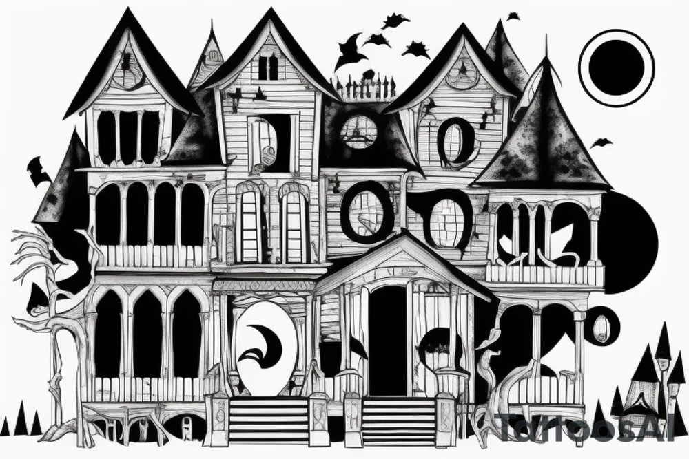 Haunted House with a Full Moon tattoo idea