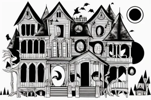 Haunted House with a Full Moon tattoo idea