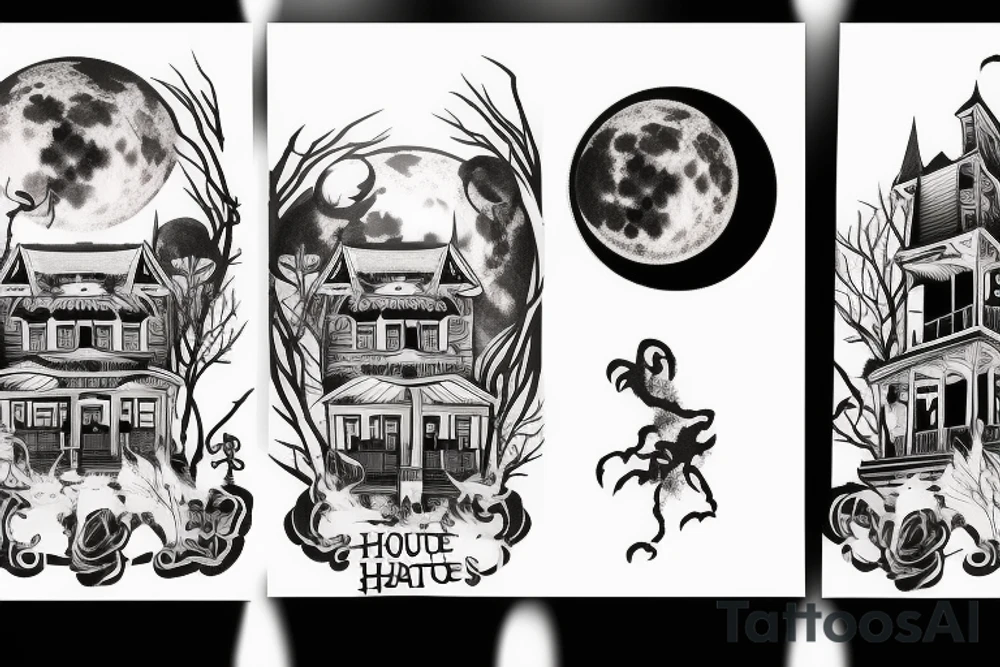 Haunted House with a Full Moon tattoo idea