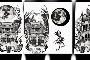 Haunted House with a Full Moon tattoo idea