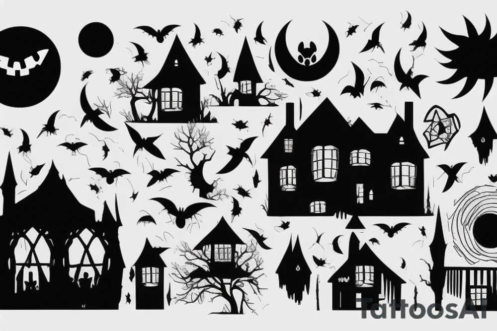 Haunted House with a Full Moon tattoo idea