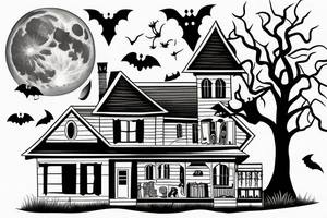 Haunted House with a Full Moon tattoo idea