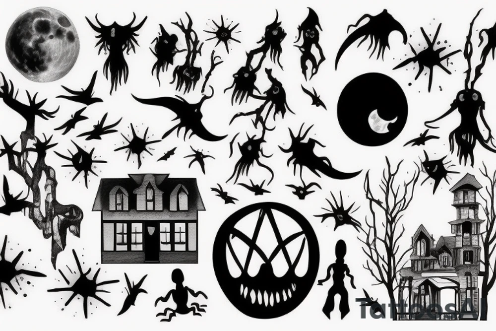 Haunted House with a Full Moon tattoo idea