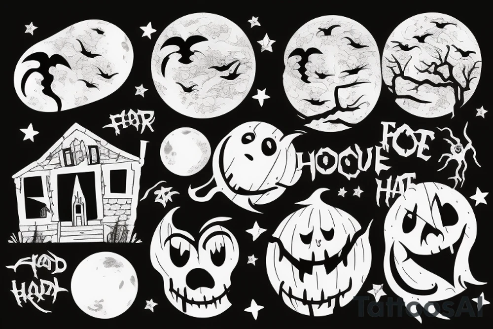 Haunted House with a Full Moon tattoo idea