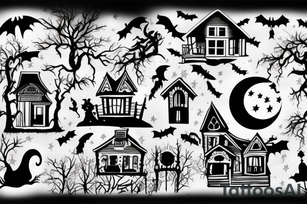 Haunted House with a Full Moon tattoo idea