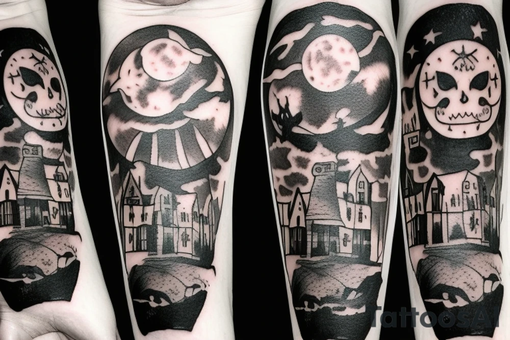 Haunted House with a Full Moon tattoo idea