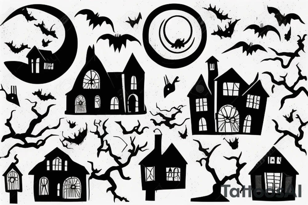 Haunted House with a Full Moon tattoo idea