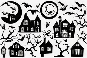 Haunted House with a Full Moon tattoo idea