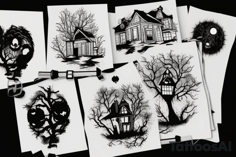 Haunted House with a Full Moon tattoo idea