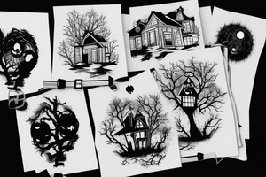 Haunted House with a Full Moon tattoo idea