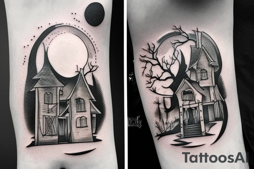 Haunted House with a Full Moon tattoo idea