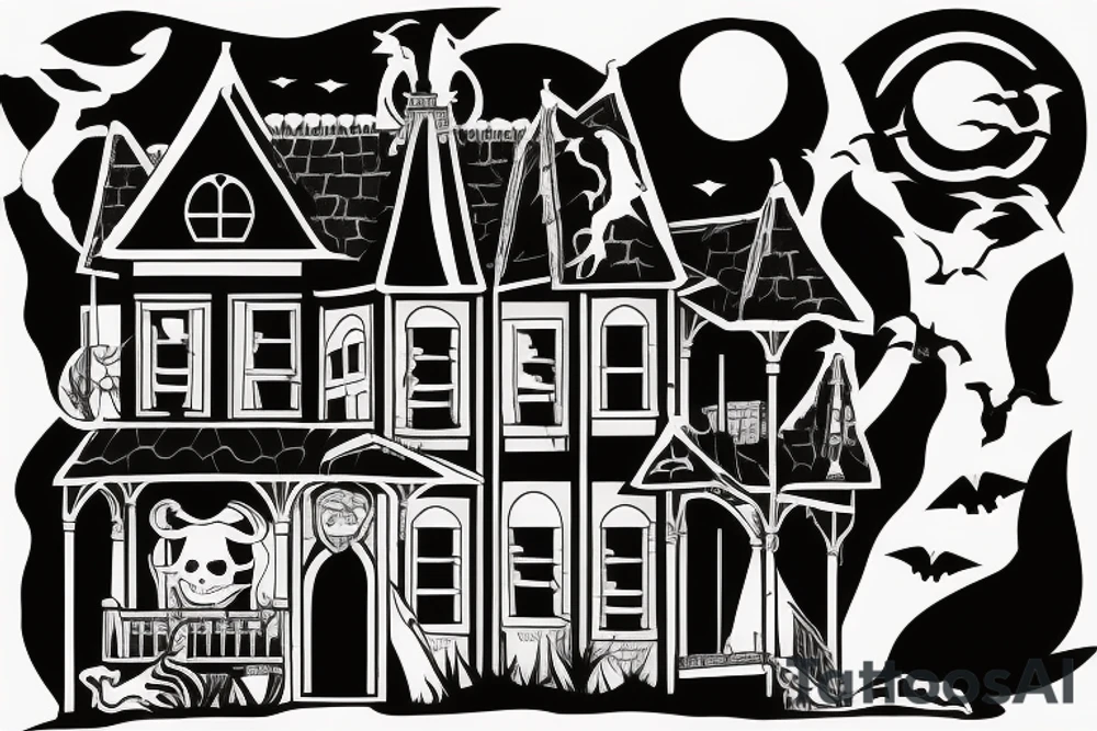 Haunted House with a Full Moon tattoo idea