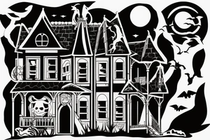 Haunted House with a Full Moon tattoo idea
