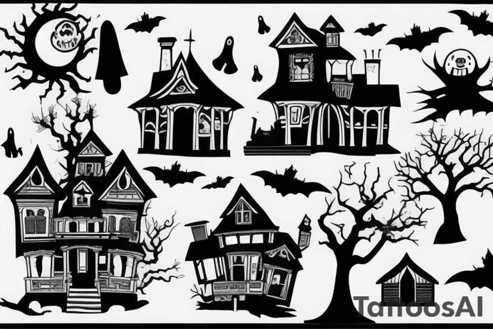 Haunted House with a Full Moon tattoo idea