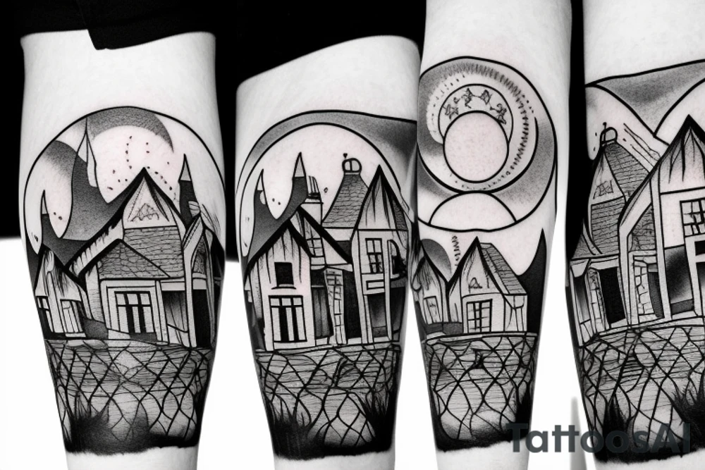 Haunted House with a Full Moon tattoo idea