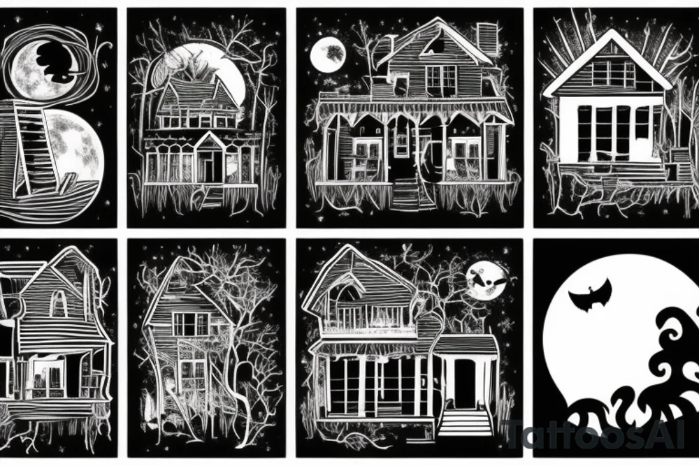 Haunted House with a Full Moon tattoo idea