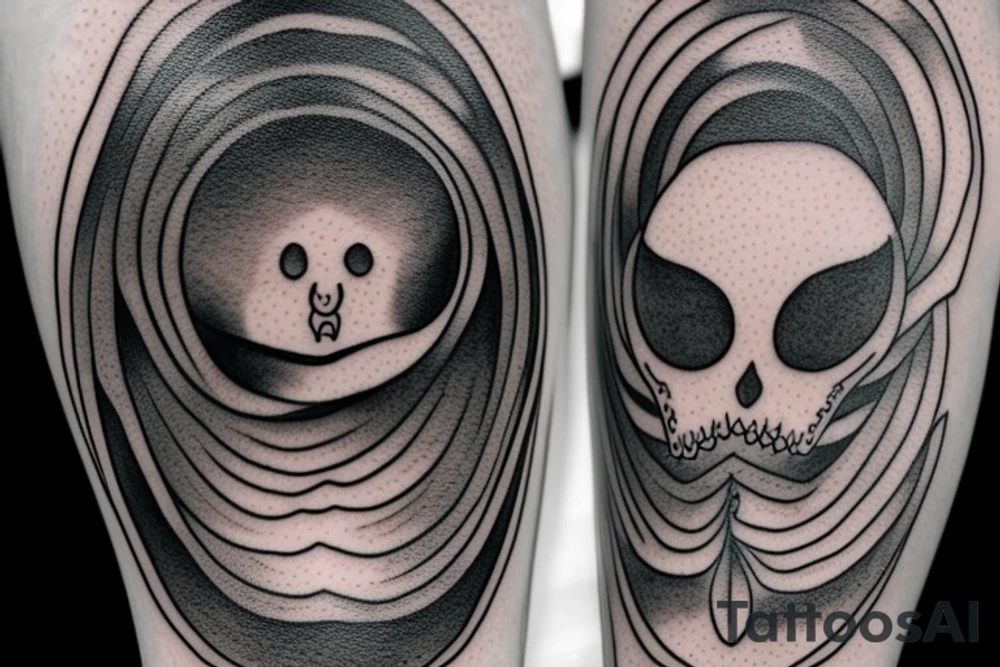 A simple outline of a ghost with just two oval eyes and a wavy, curving bottom for the body. Minimalist and spooky. tattoo idea