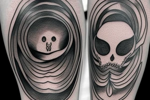 A simple outline of a ghost with just two oval eyes and a wavy, curving bottom for the body. Minimalist and spooky. tattoo idea