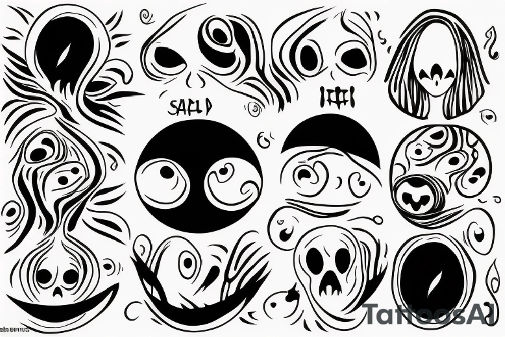 A simple outline of a ghost with just two oval eyes and a wavy, curving bottom for the body. Minimalist and spooky. tattoo idea