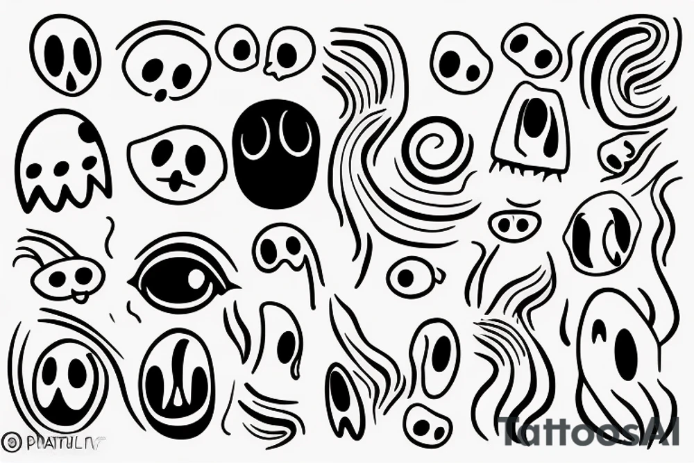A simple outline of a ghost with just two oval eyes and a wavy, curving bottom for the body. Minimalist and spooky. tattoo idea