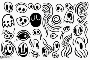 A simple outline of a ghost with just two oval eyes and a wavy, curving bottom for the body. Minimalist and spooky. tattoo idea