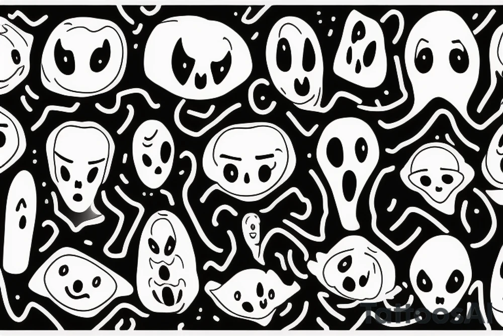 A simple outline of a ghost with just two oval eyes and a wavy, curving bottom for the body. Minimalist and spooky. tattoo idea