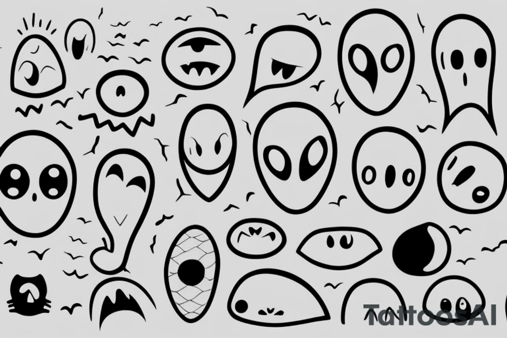 A simple outline of a ghost with just two oval eyes and a wavy, curving bottom for the body. Minimalist and spooky. tattoo idea