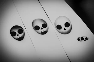 A simple outline of a ghost with just two oval eyes and a wavy, curving bottom for the body. Minimalist and spooky. tattoo idea