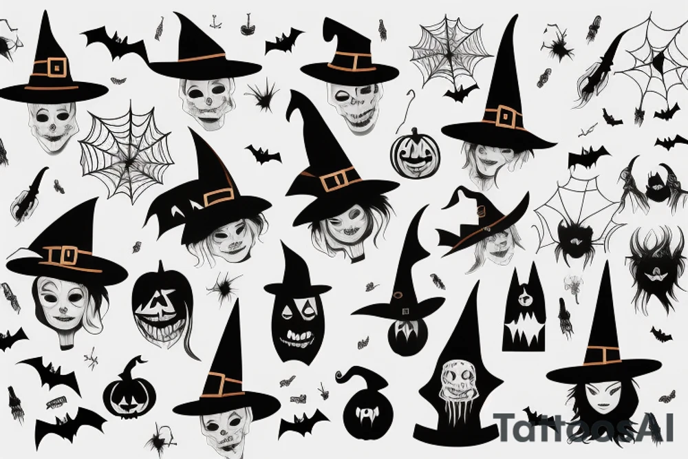 A single-pointed witch's hat, an iconic symbol of Halloween tattoo idea A single-pointed witch's hat, an iconic symbol of Halloween tattoo idea
