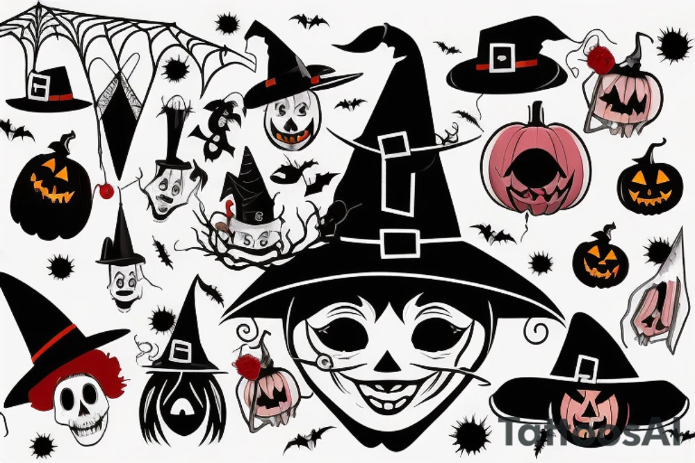 A single-pointed witch's hat, an iconic symbol of Halloween black and red tattoo idea